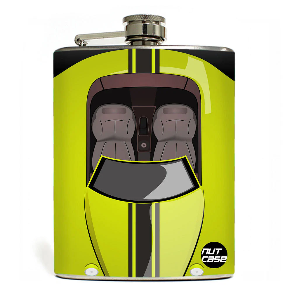 Hip Flask - Stainless Steel Flask - Green Car