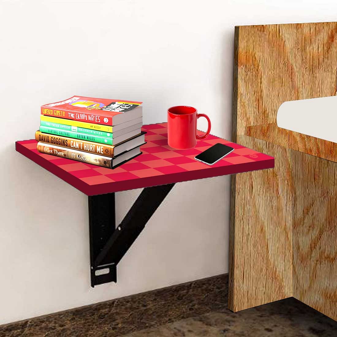 Bedside Table Folding Wall - Red Orange Check - Image 3