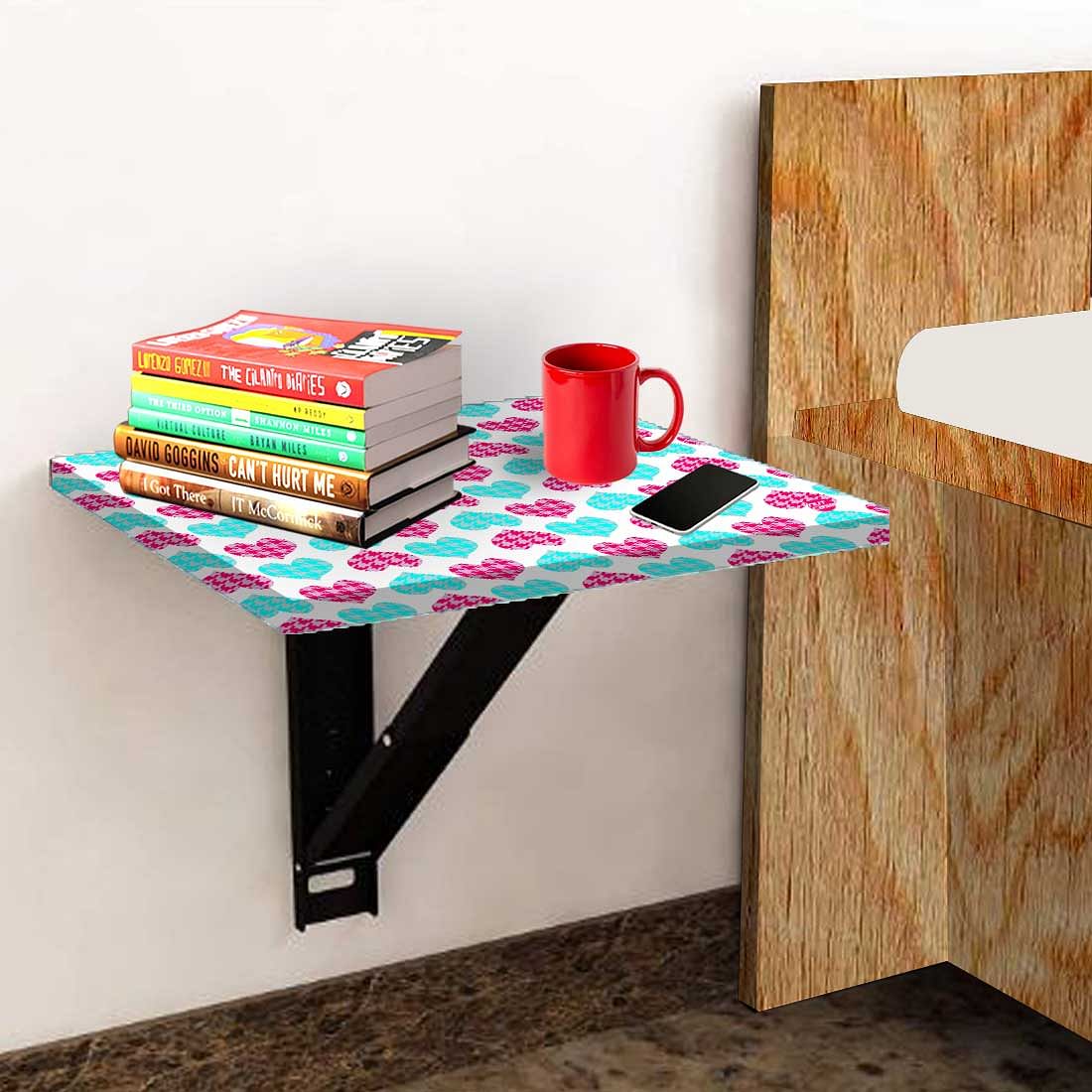 Folding Side Table for Bedroom - Hearts Pink and Blue - Image 3
