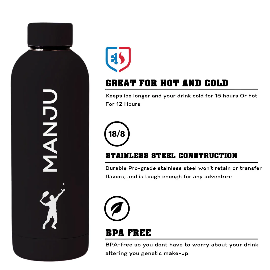 Bottle with Name Stainless Steel Double Insulated Water Bottles for Travel Office Gym Home - BPA Free, Leakproof - Image 41