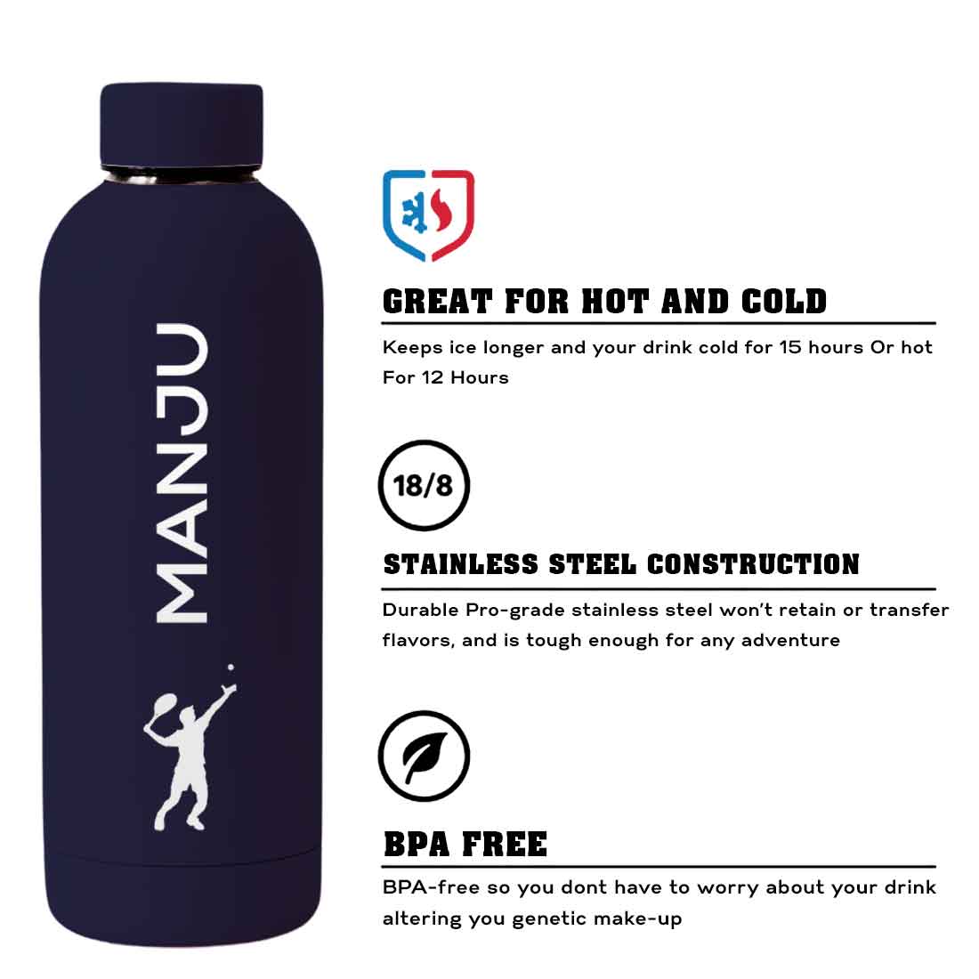 Bottle with Name Stainless Steel Double Insulated Water Bottles for Travel Office Gym Home - BPA Free, Leakproof - Image 42