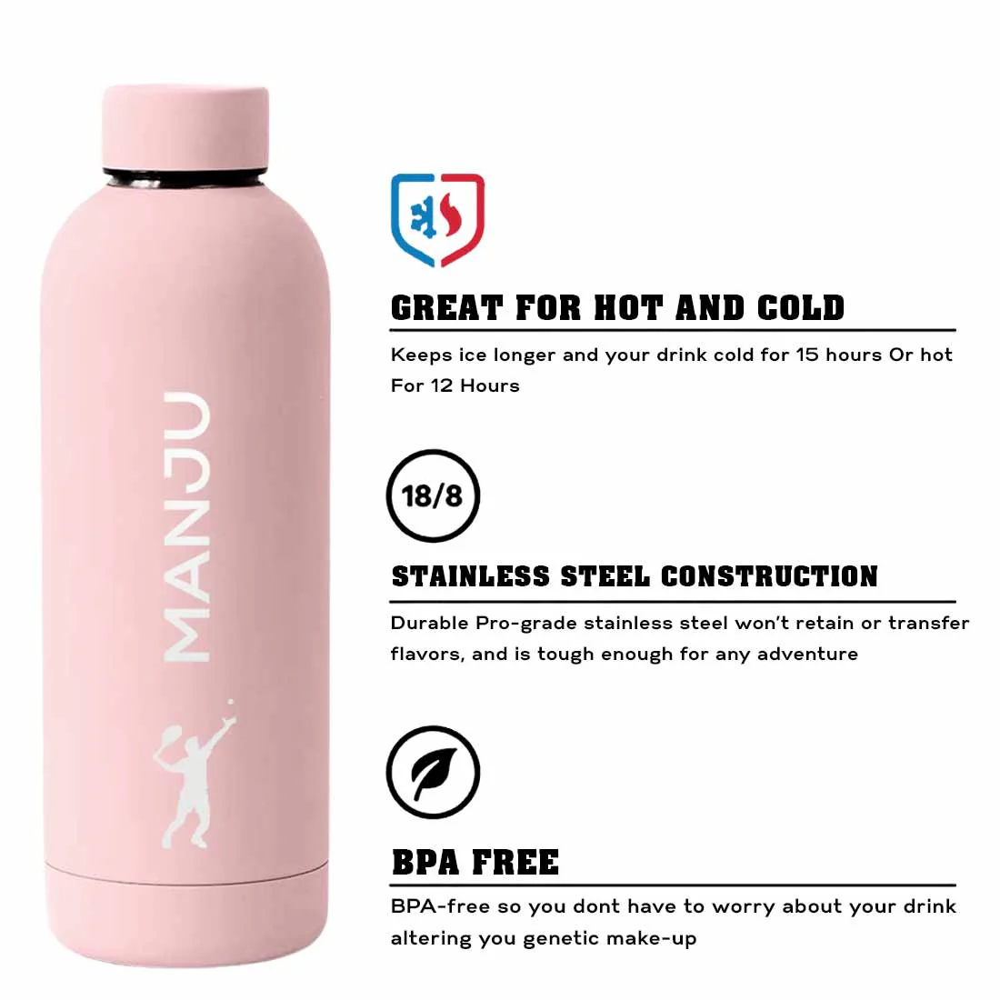 Bottle with Name Stainless Steel Double Insulated Water Bottles for Travel Office Gym Home - BPA Free, Leakproof - Image 66