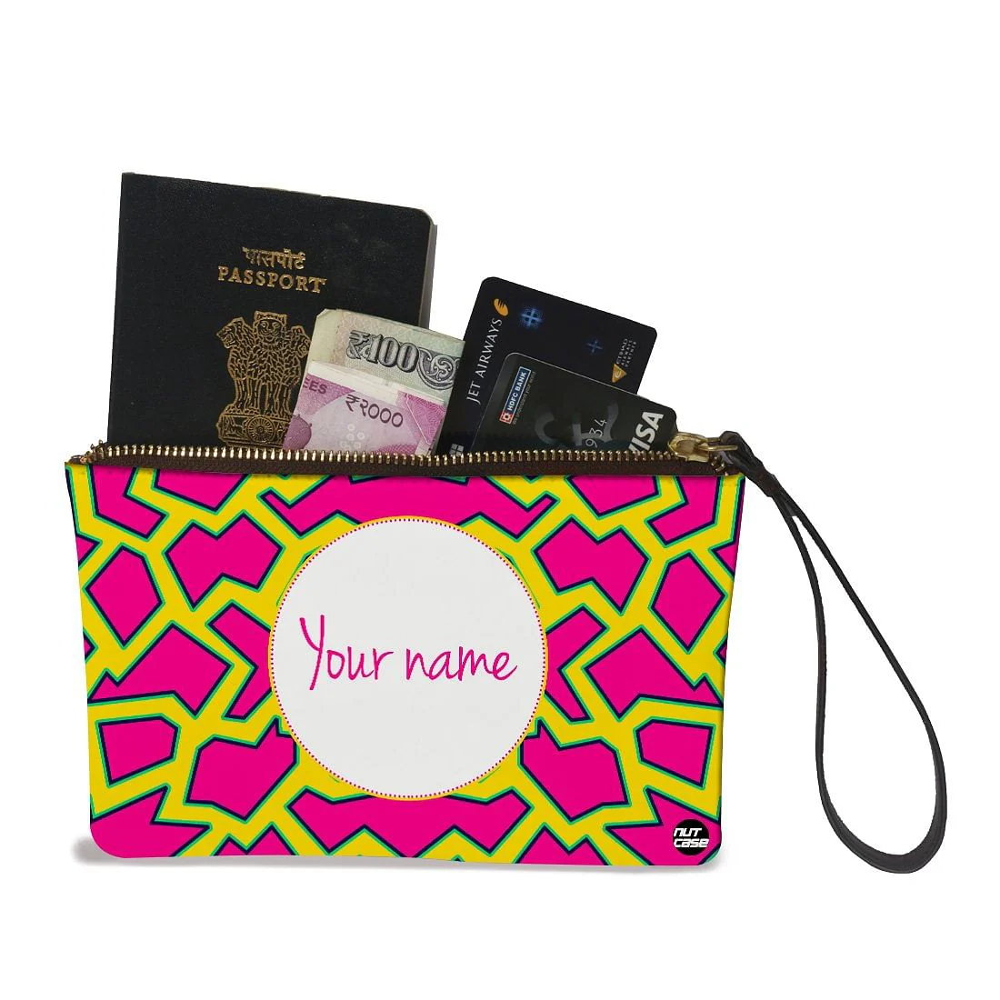 Wristlet Pouch - Yellow Pink Design - Image 2