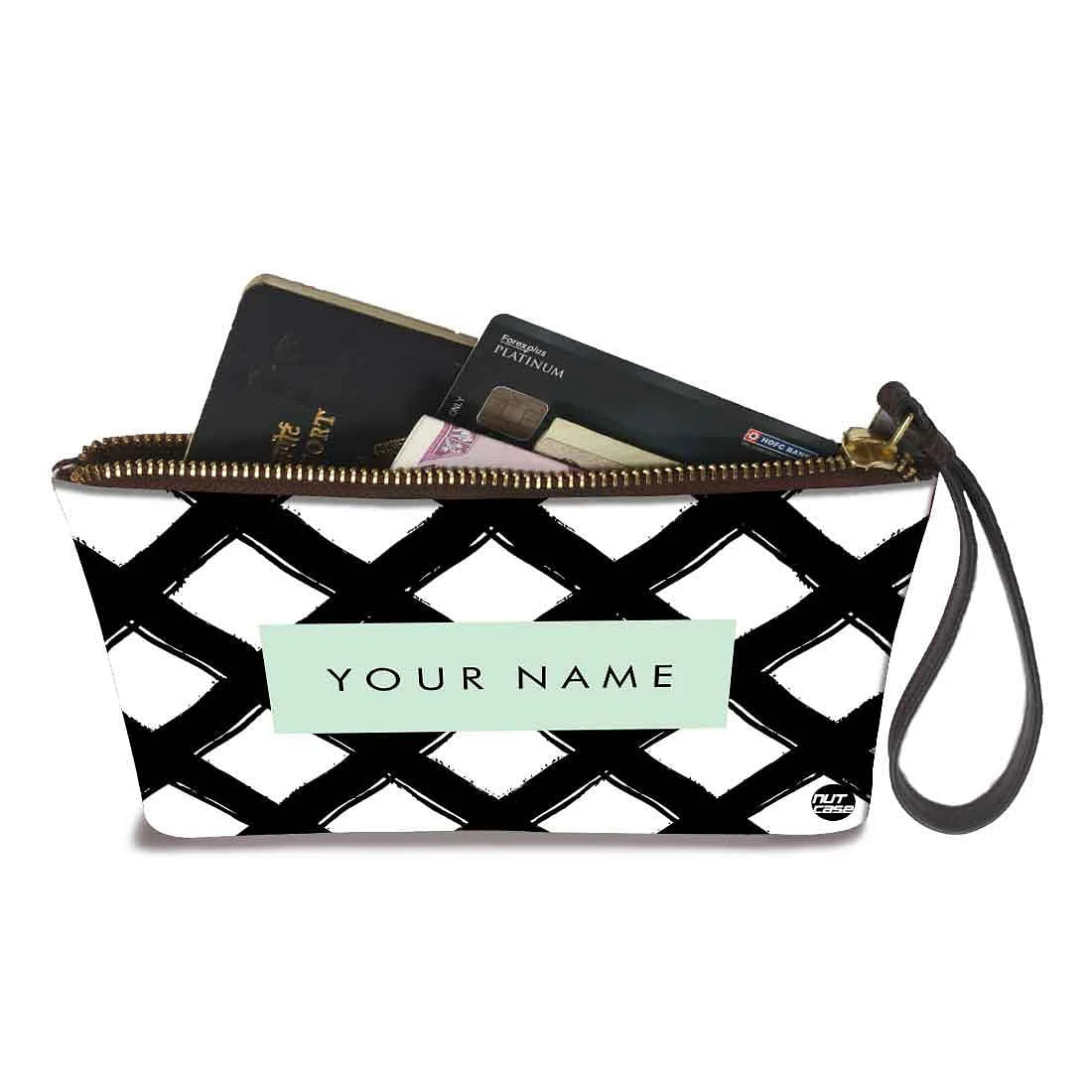 Small Wristlet Pouch - Black Checks Pattern - Image 3