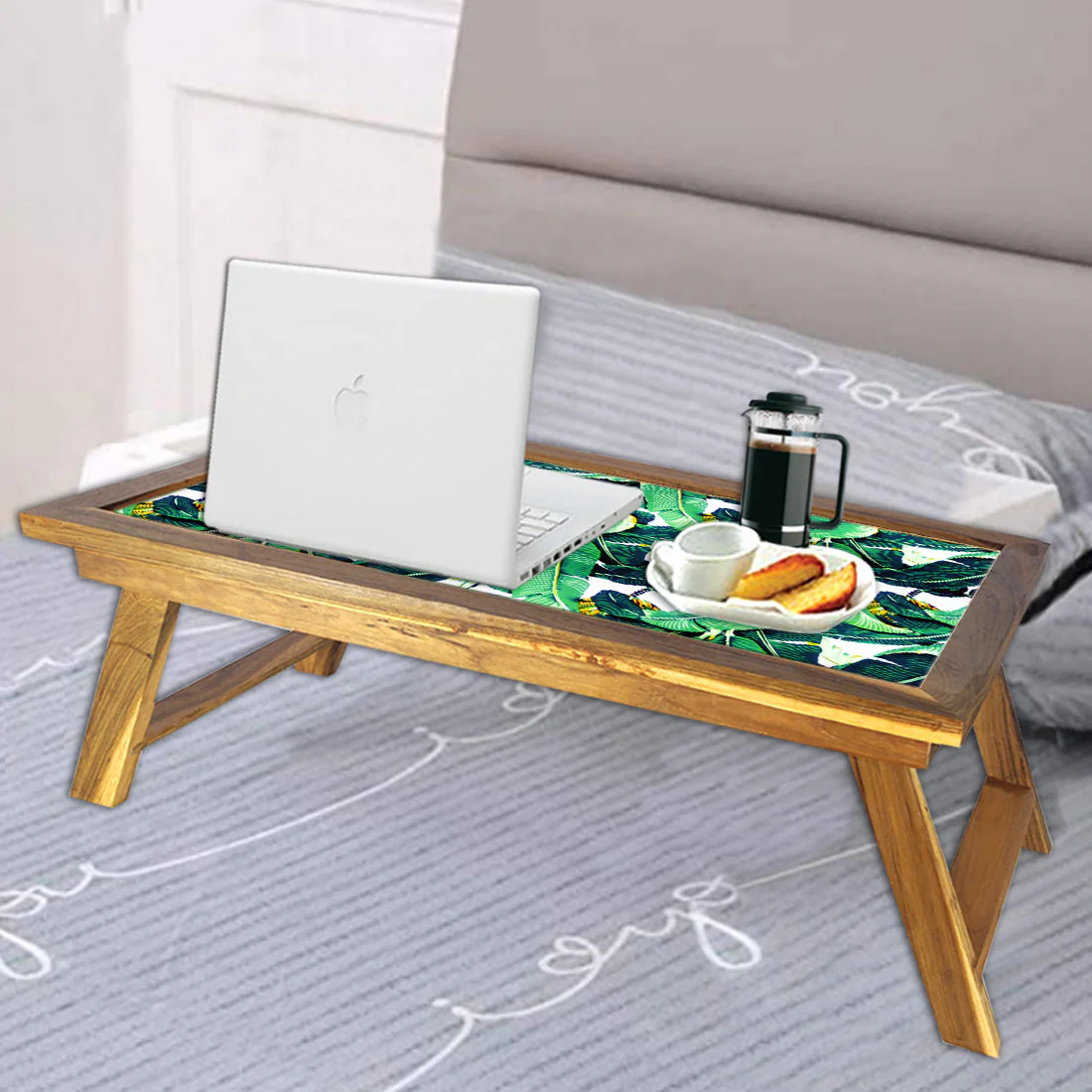 Folding Green Leaves Bed Table for Breakfast - Image 5