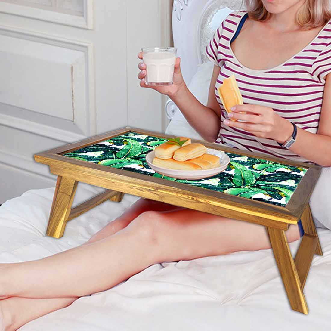 Folding Green Leaves Bed Table for Breakfast - Image 6