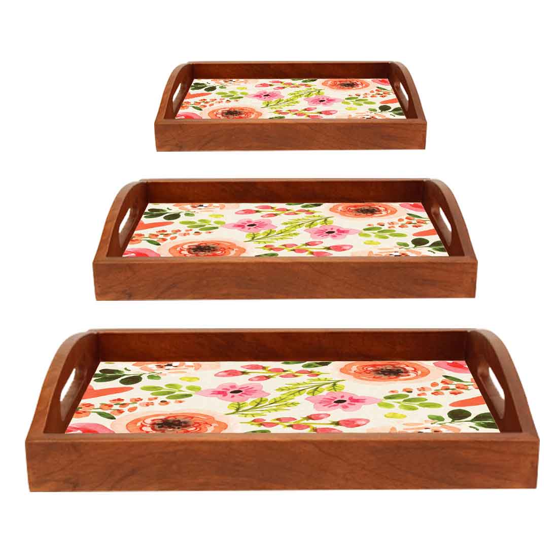 Rectangular Wooden Coffee Table Trays with Handle Set of 3 Designer Trays - Image 6