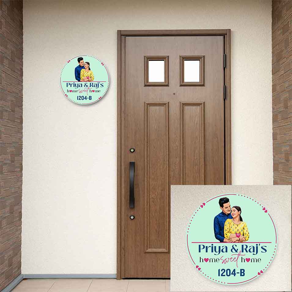 Caricature Couple Name Plate for Home Round Indoor Outdoor Nameplate - Image 5