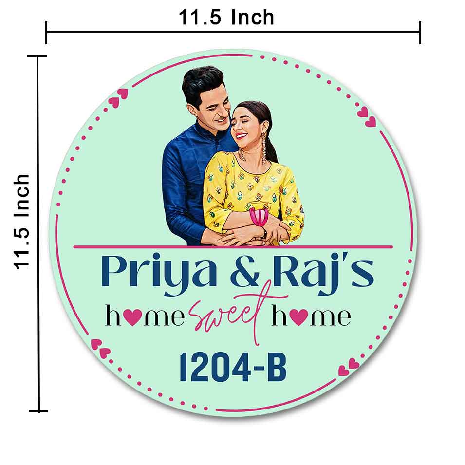 Caricature Couple Name Plate for Home Round Indoor Outdoor Nameplate - Image 6
