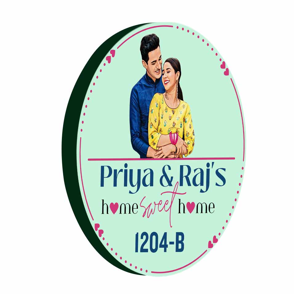 Caricature Couple Name Plate for Home Round Indoor Outdoor Nameplate - Image 7