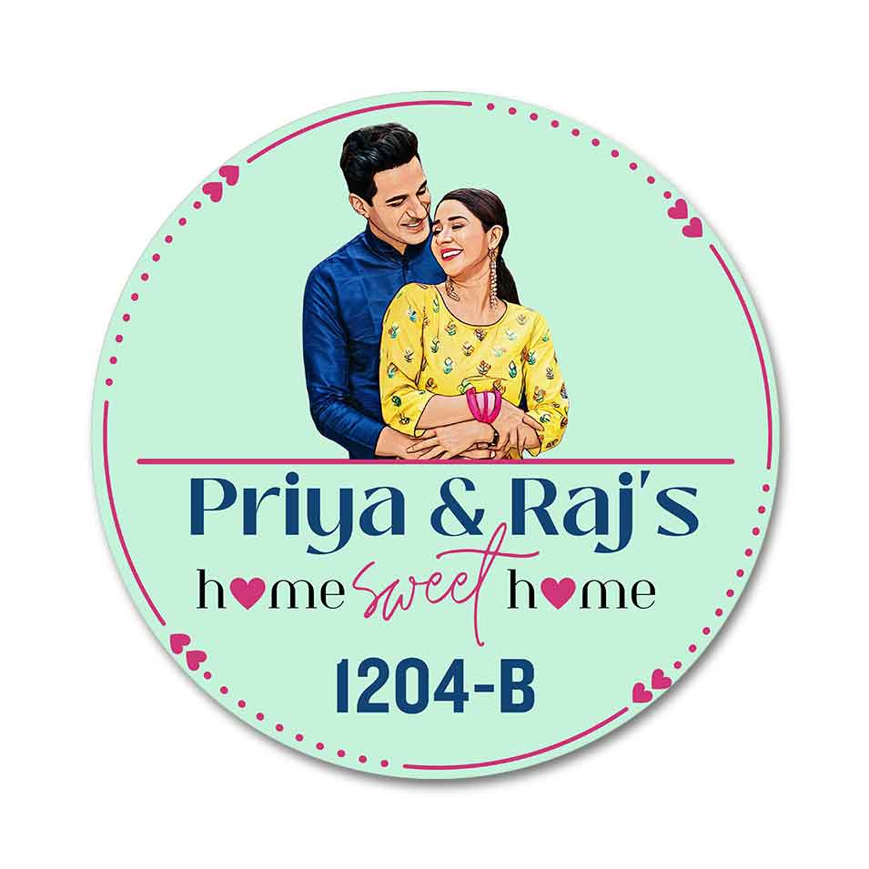 Caricature Couple Name Plate for Home Round Indoor Outdoor Nameplate - Image 8