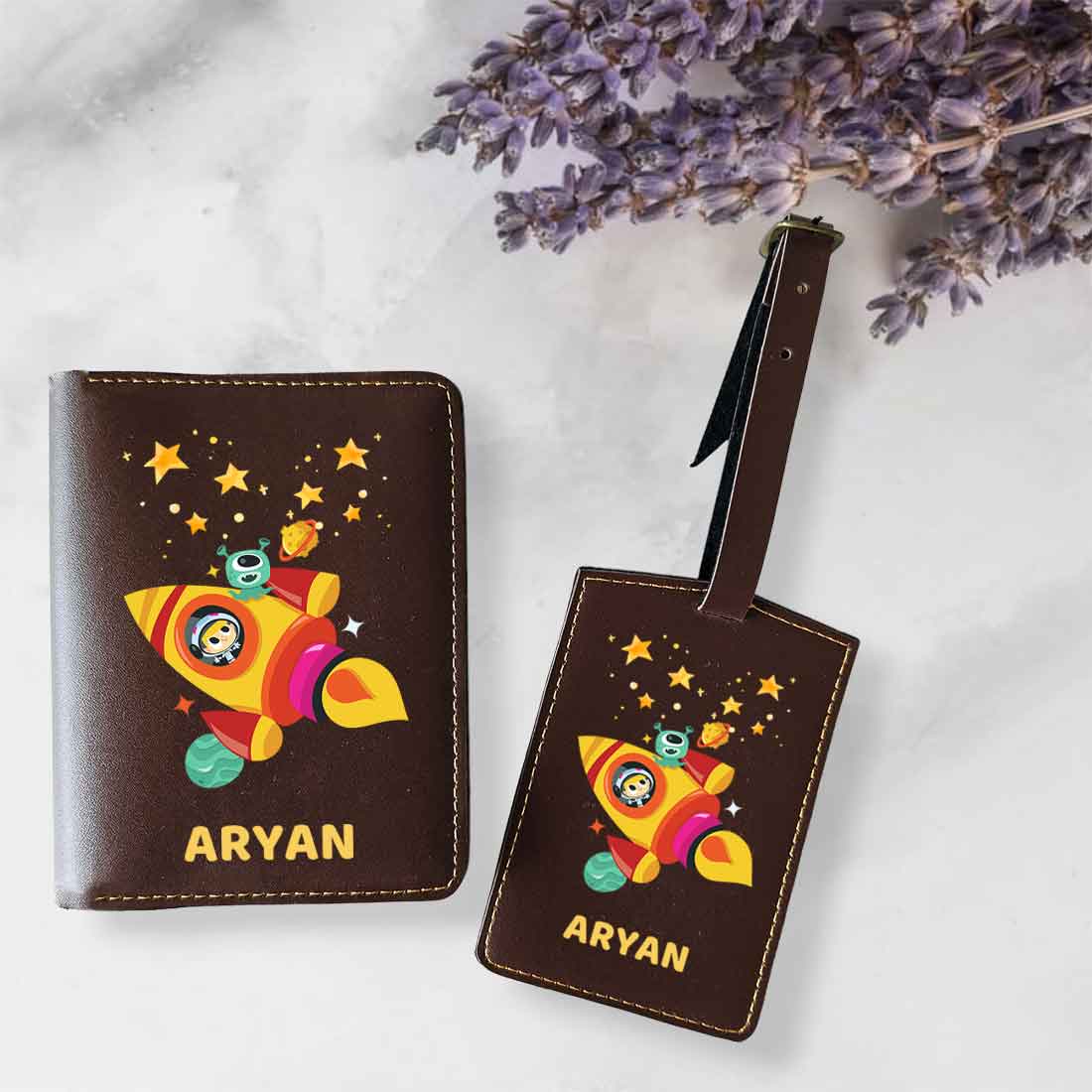 Cartoon Designer Passport Cover for Kids PU Leather Passport Holder and Luggage Tag Set with Name - Image 10