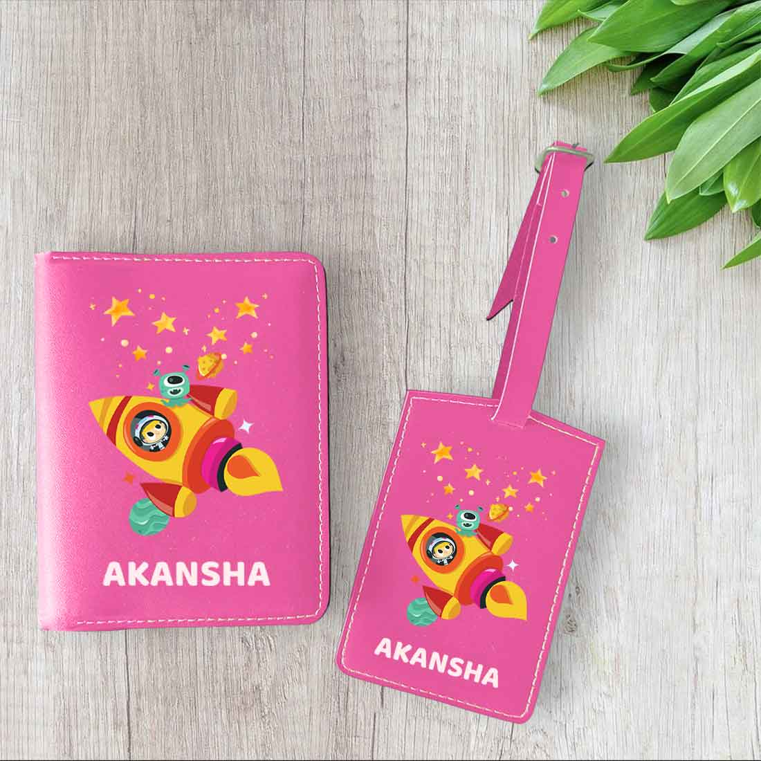 Cartoon Designer Passport Cover for Kids PU Leather Passport Holder and Luggage Tag Set with Name - Image 2