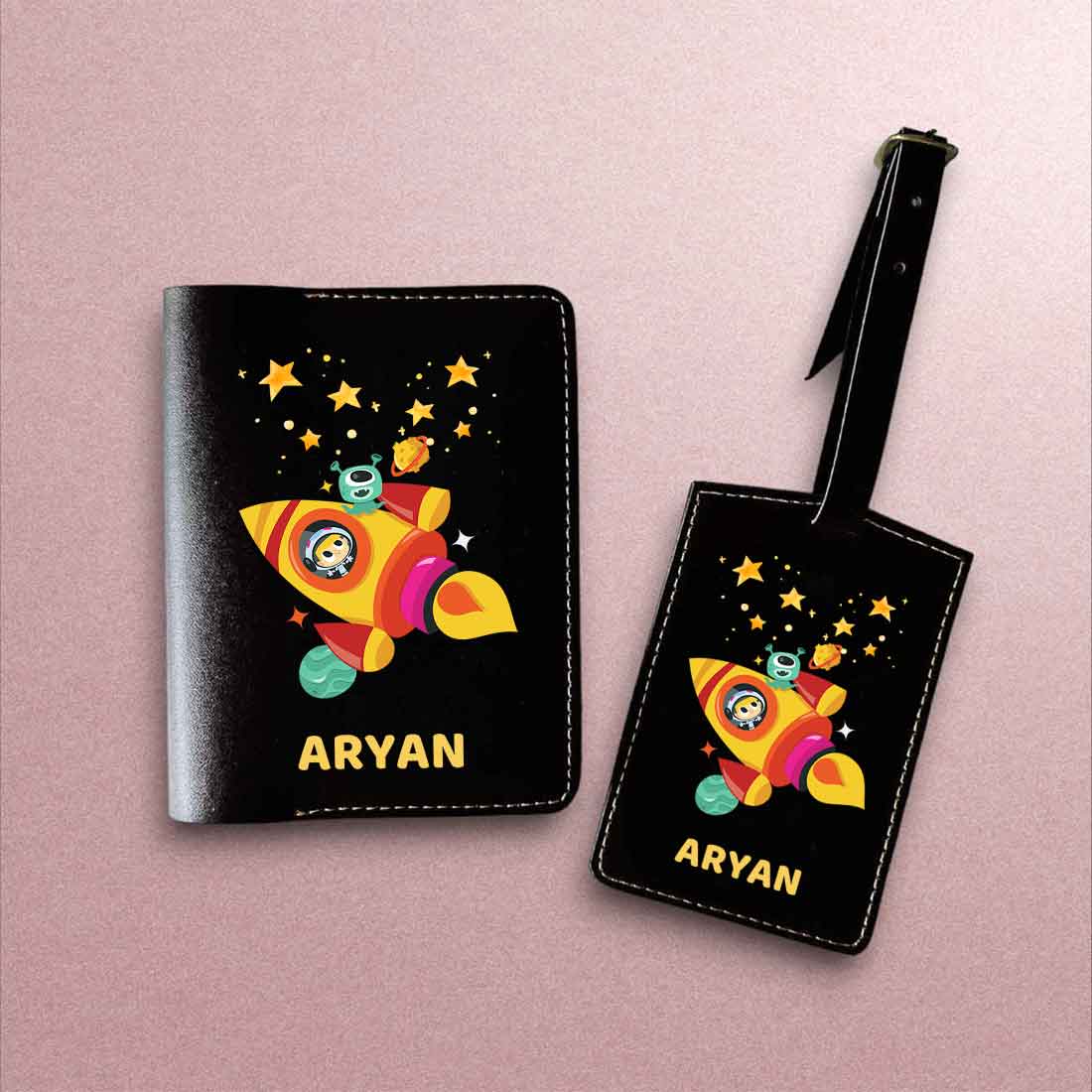 Cartoon Designer Passport Cover for Kids PU Leather Passport Holder and Luggage Tag Set with Name - Image 3