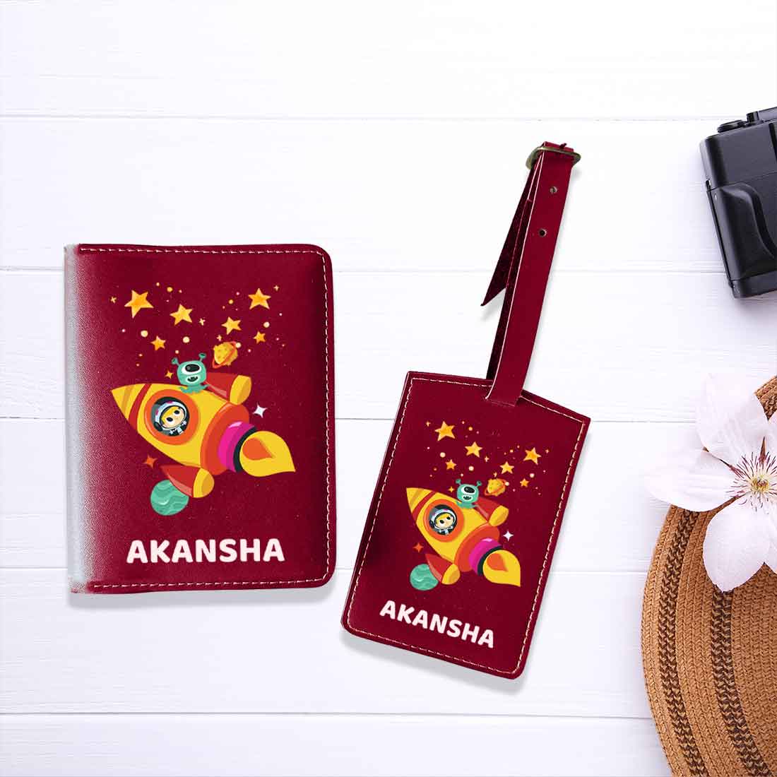 Cartoon Designer Passport Cover for Kids PU Leather Passport Holder and Luggage Tag Set with Name - Image 4