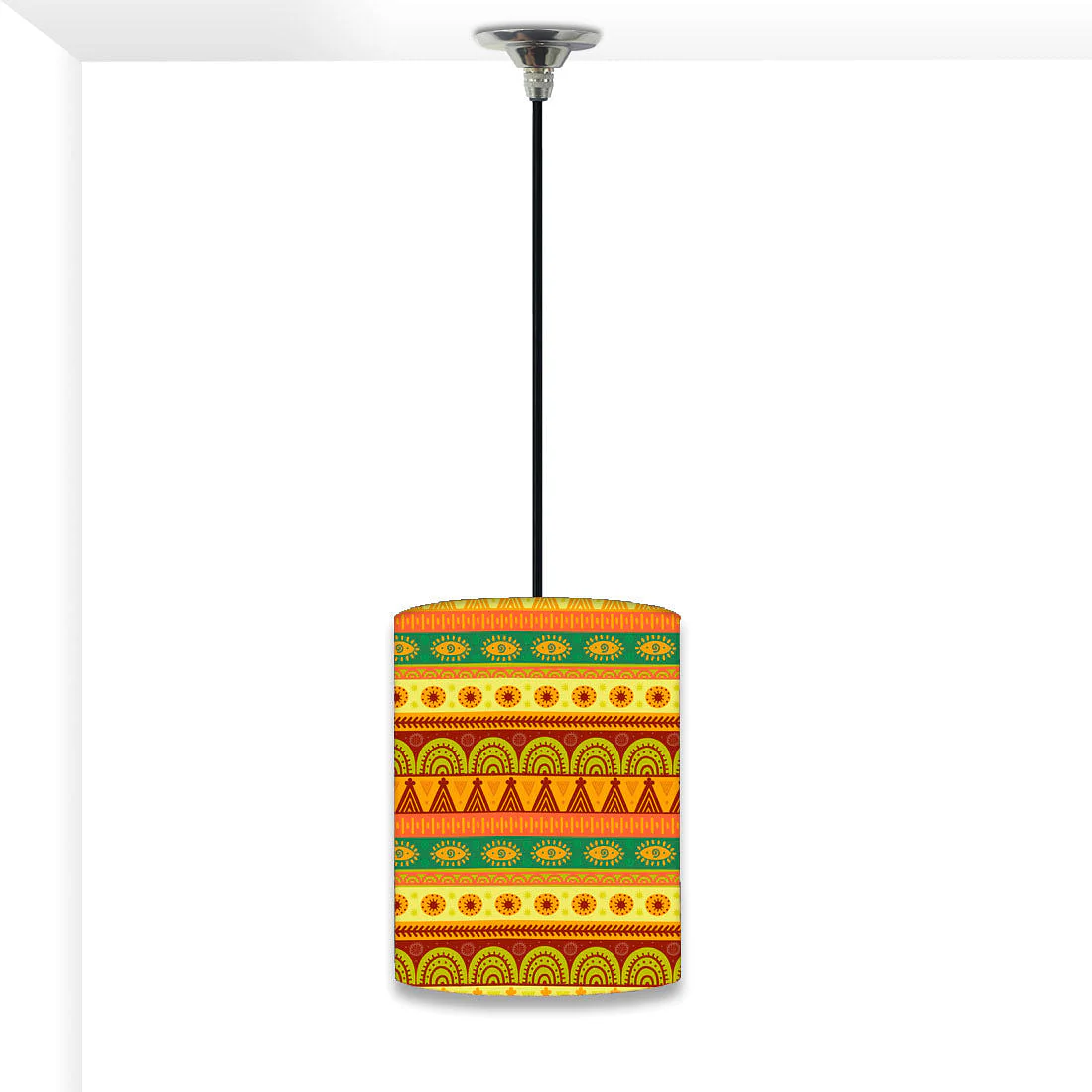 Bedside Ceiling Hanging Pendant Lamp - Aztec Orange And Yellow Pattern