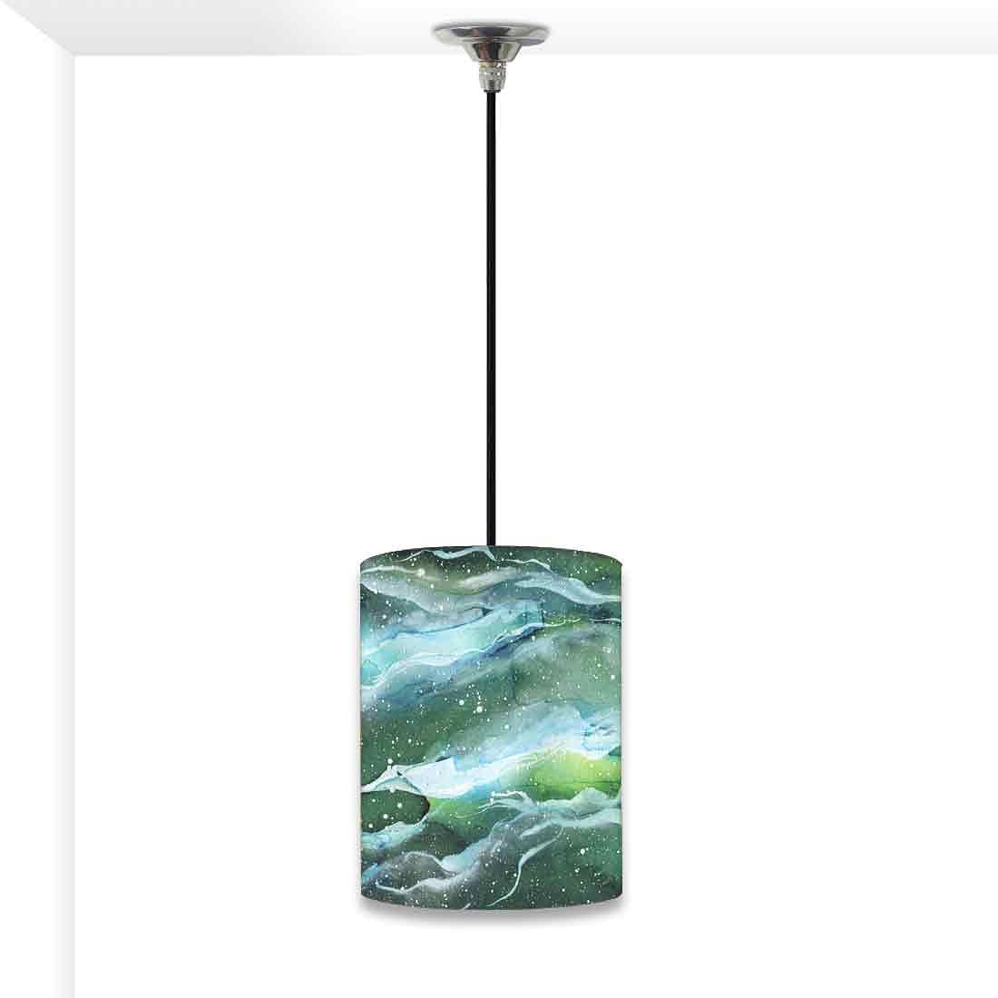 Ceiling Hanging Pendant Lamp Shade - Space Dark Green Watercolor