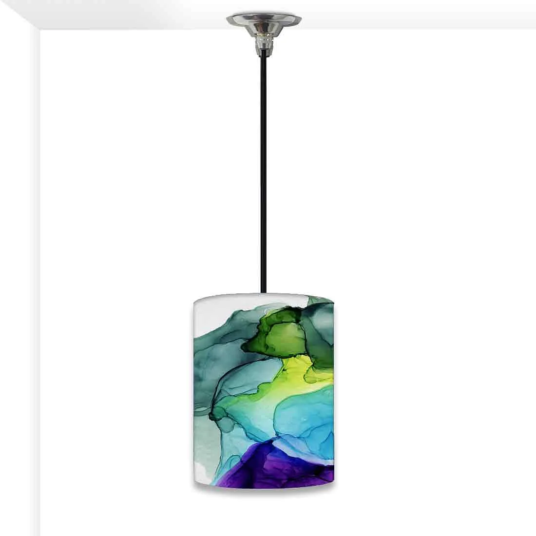 Ceiling Hanging Pendant Lamp Shade - Green Purple Ink Watercolor