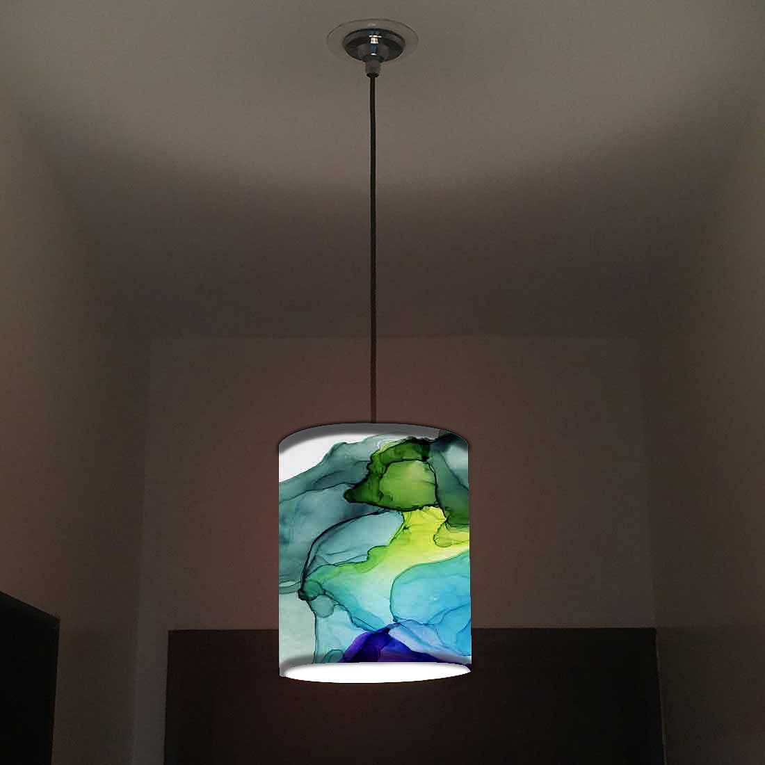 Ceiling Hanging Pendant Lamp Shade - Green Purple Ink Watercolor - Image 2