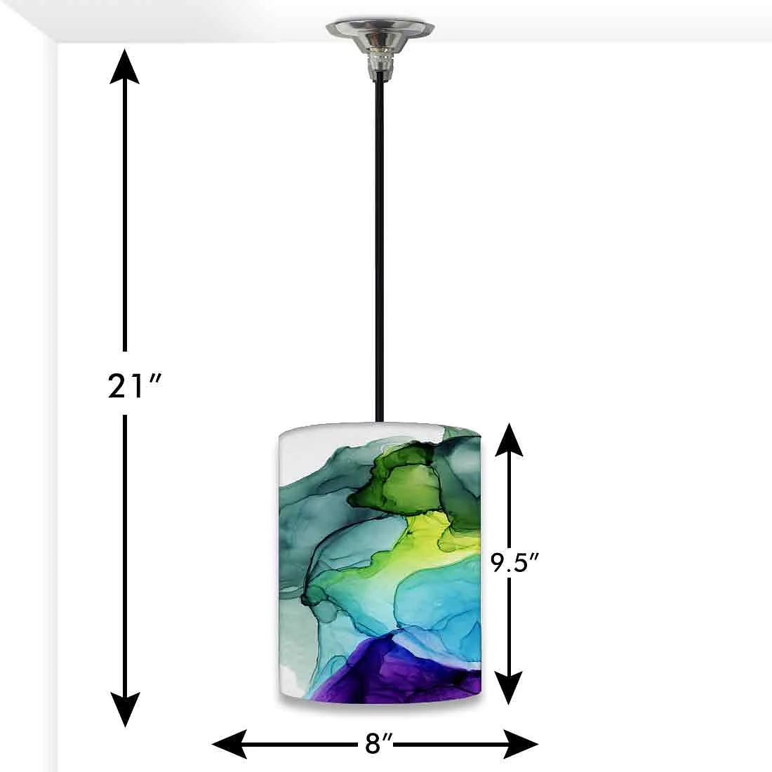 Ceiling Hanging Pendant Lamp Shade - Green Purple Ink Watercolor - Image 3