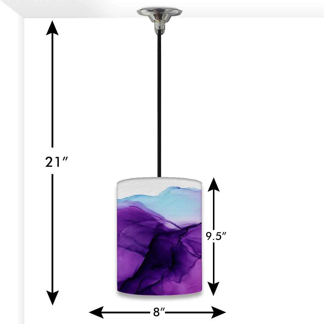 Ceiling Hanging Pendant Lamp Shade - Dark Purple Blue Ink Watercolor - Image 3
