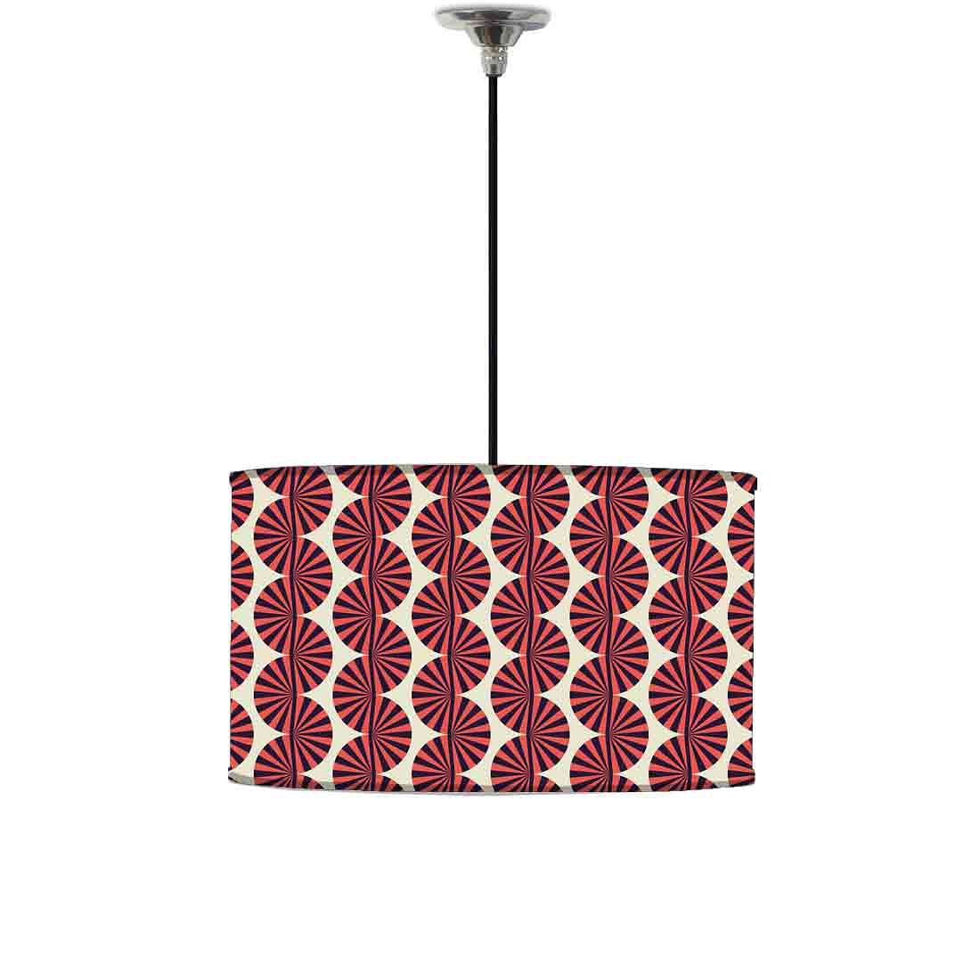 Ceiling Lamp Hanging Drum Lampshade - Brown Retro Pattern