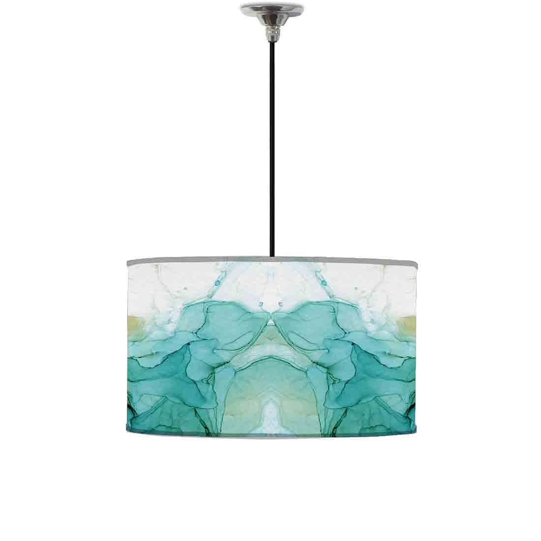 Ceiling Lamp Hanging Drum Lampshade - Green Ink Watercolor