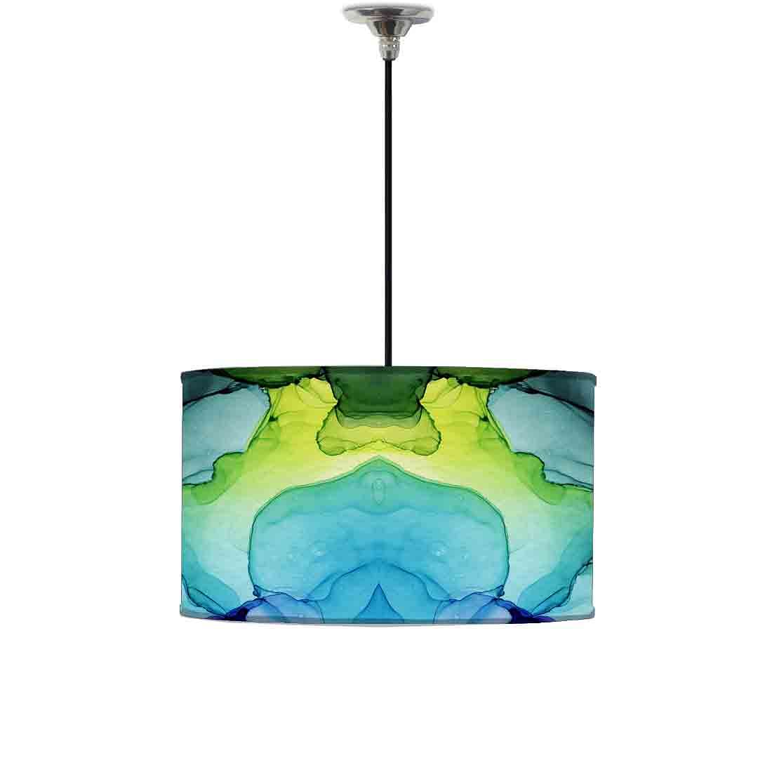 Ceiling Lamp Hanging Drum Lampshade - Green Purple Ink Watercolor