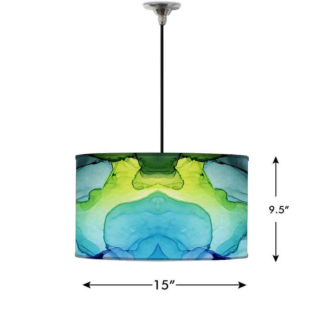 Ceiling Lamp Hanging Drum Lampshade - Green Purple Ink Watercolor - Image 2
