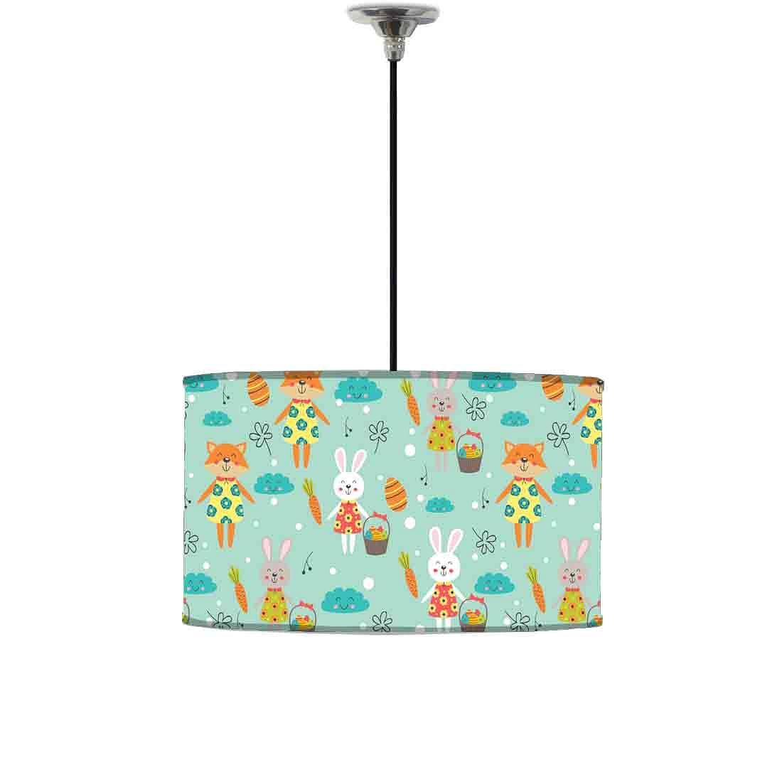 Ceiling Lamp Hanging Drum Lampshade - Cut Fox And Rabbit