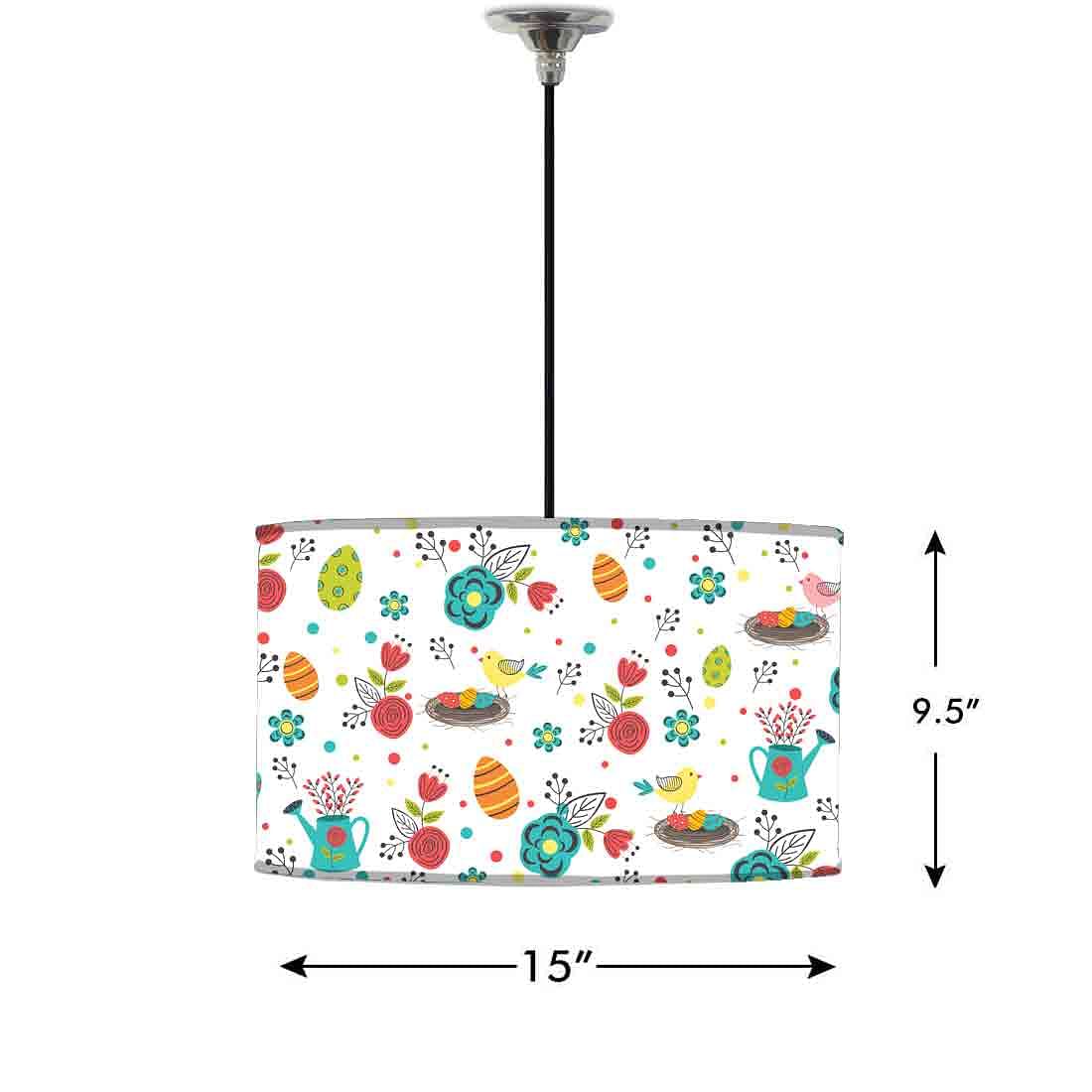 Ceiling Lamp Hanging Drum Lampshade - Colorful Eggs Bird - Image 2