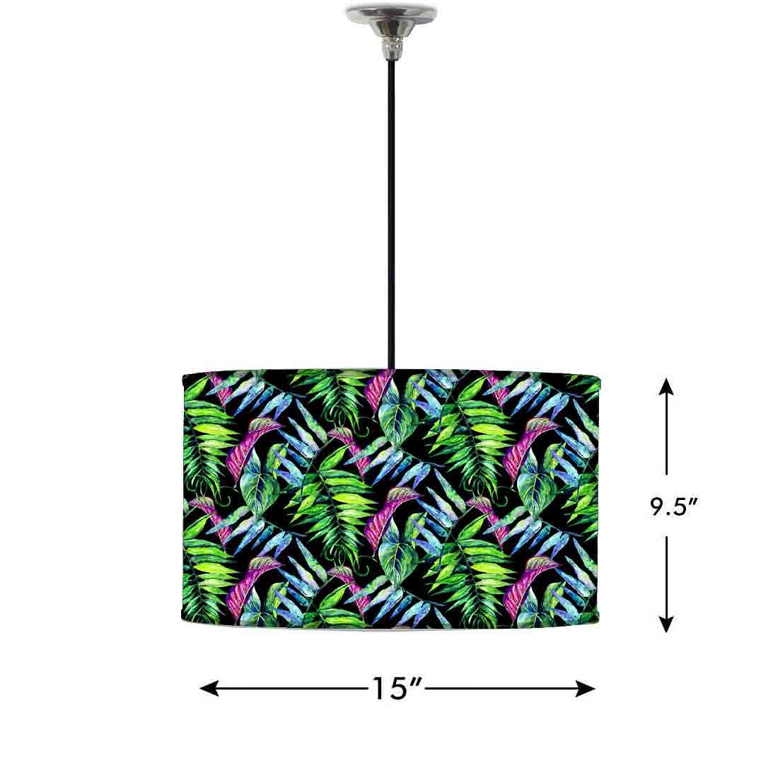 Ceiling Lamp Hanging Drum Lampshade - Purple And Green Tropical Leaf - Image 2