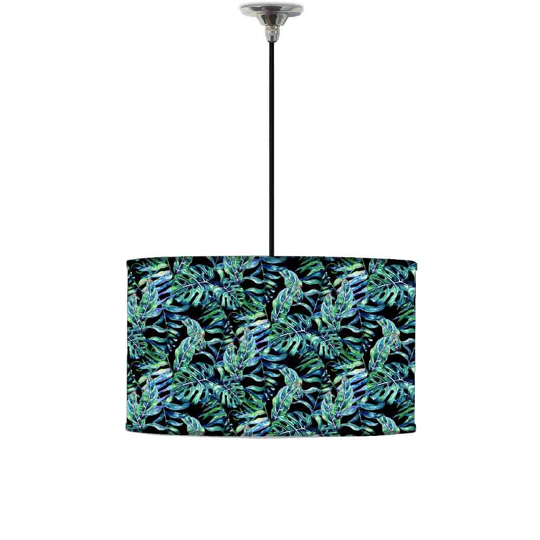 Ceiling Lamp Hanging Drum Lampshade - Green Leaf Tropical