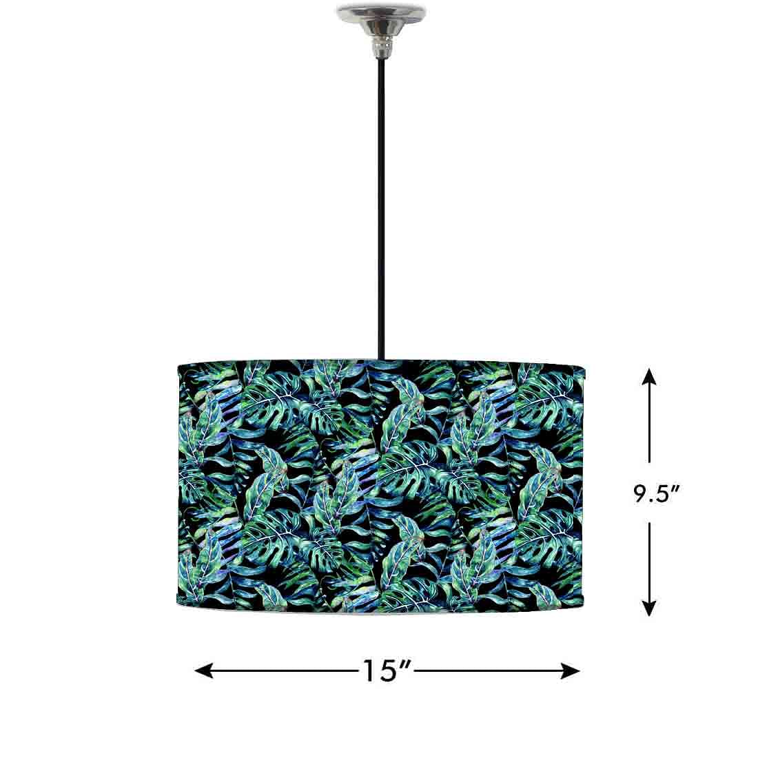 Ceiling Lamp Hanging Drum Lampshade - Green Leaf Tropical - Image 2