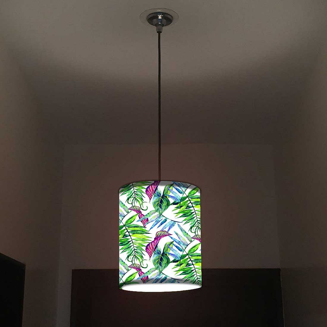 Ceiling Hanging Pendant Lamp Shade - Green and Purple Tropical Leaf - Image 2