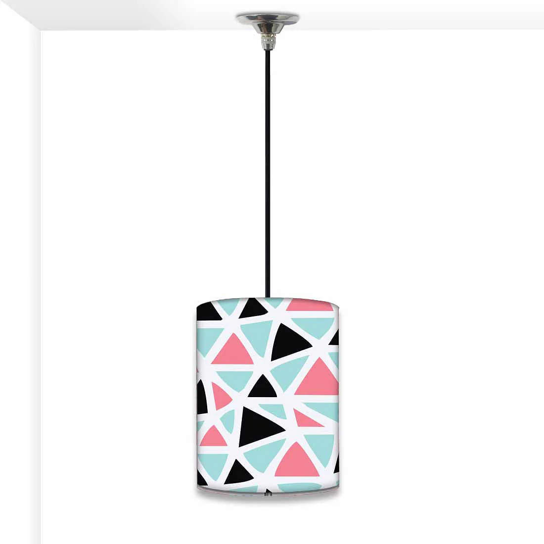 Designer Fancy Hanging Pendant Lamp - Triangles Pattern Black And Pink