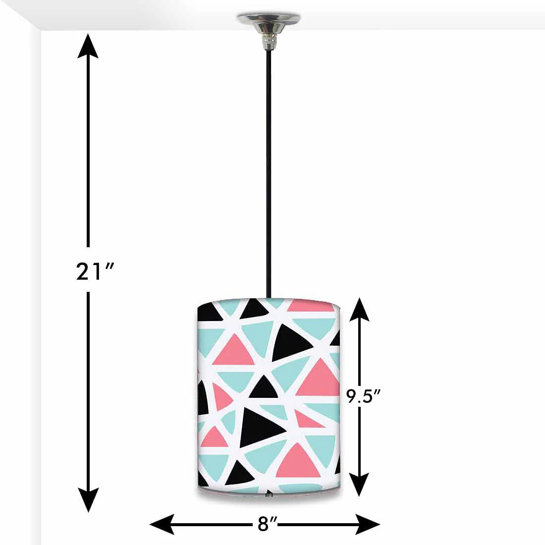 Designer Fancy Hanging Pendant Lamp - Triangles Pattern Black And Pink - Image 2