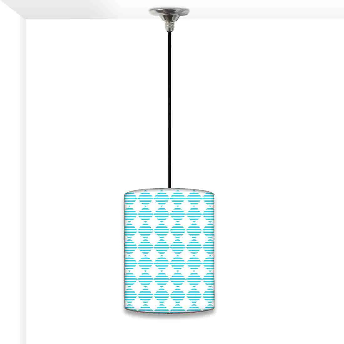 Round Ceiling Pendant Lamp - Blue Square Lines
