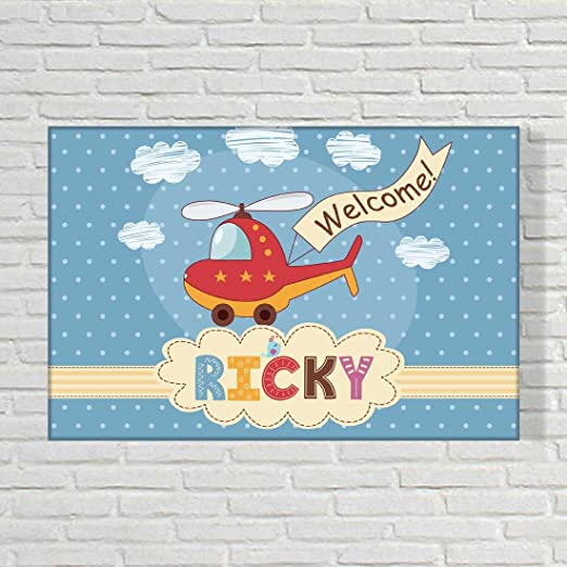 Customized Kids Room Name Plate - Helicopter & Clouds.