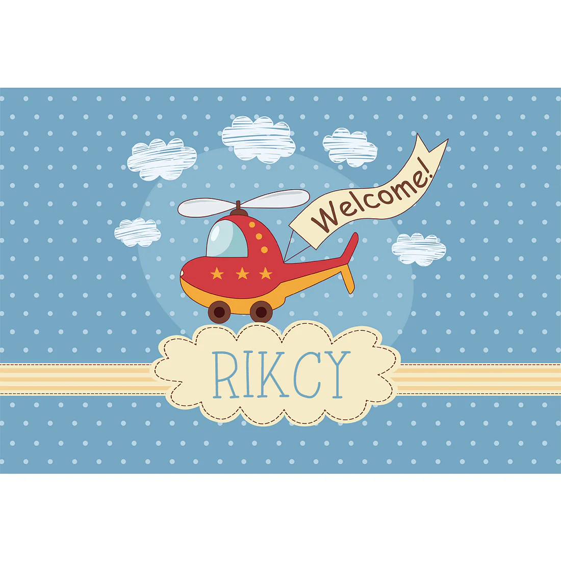 Customized Kids Room Name Plate - Helicopter & Clouds. - Image 2