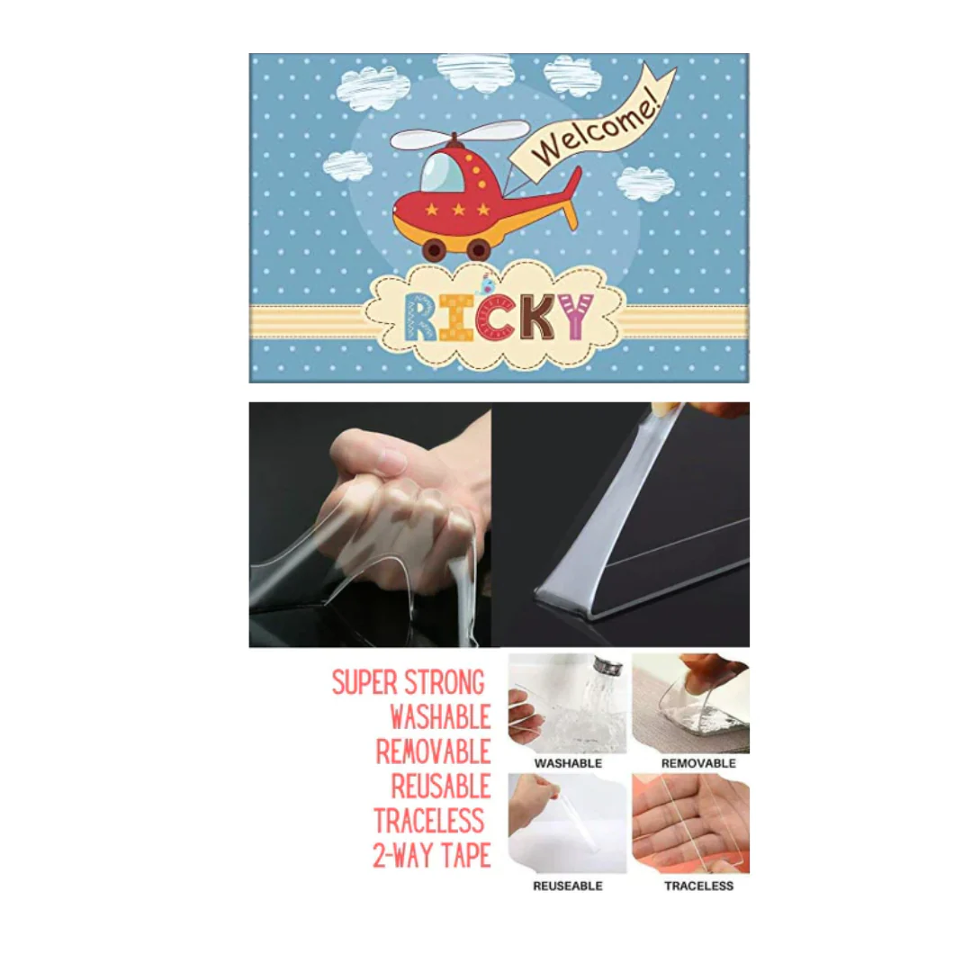 Customized Kids Room Name Plate - Helicopter & Clouds. - Image 4
