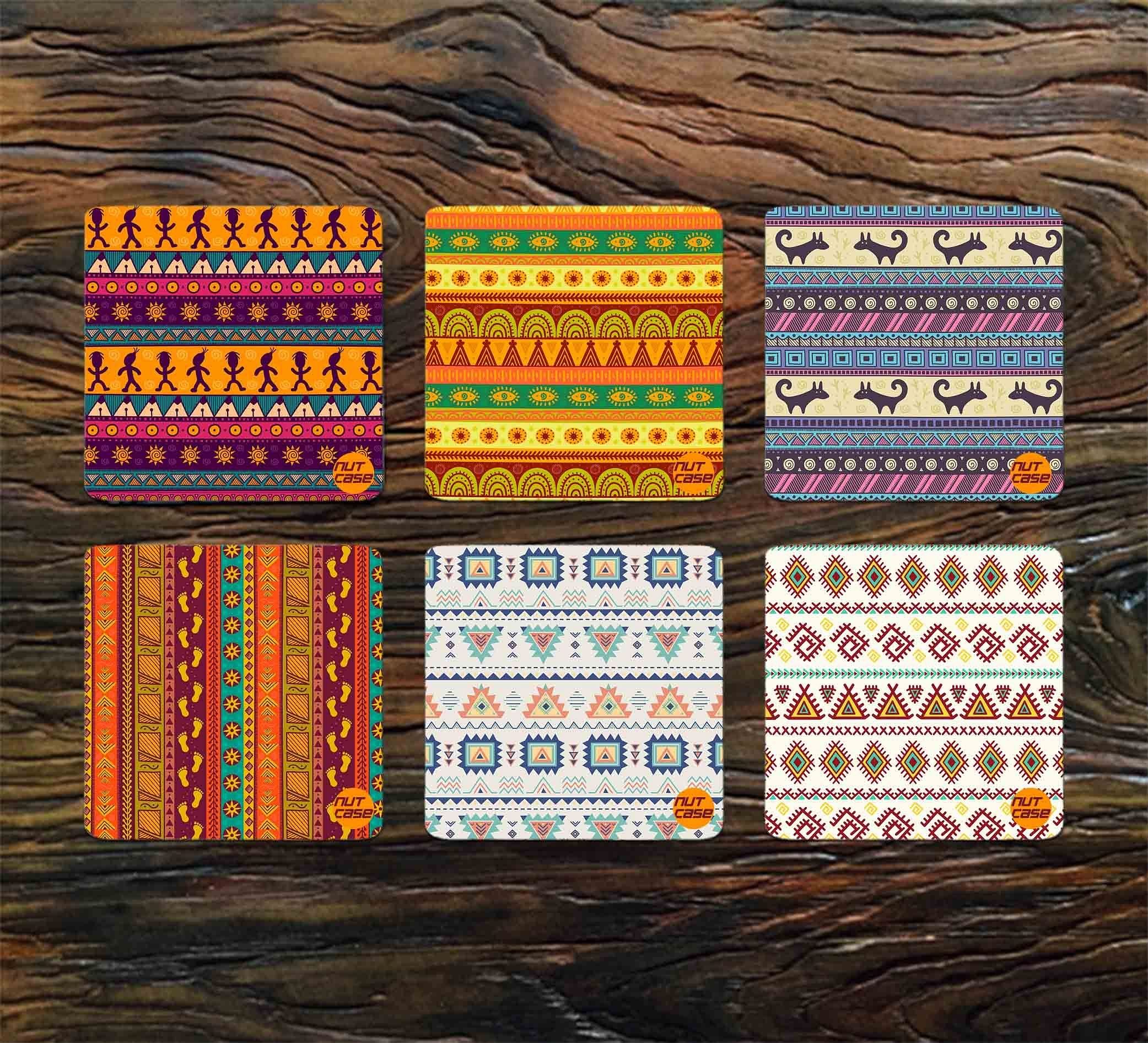 Square Metal Cool Coasters Pack of 6 for Tea Cups - Colorful Patterns