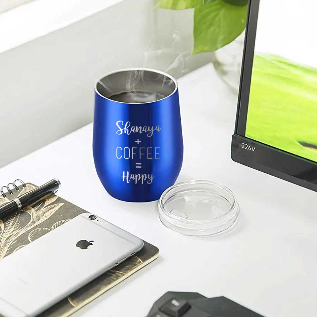 Personalized Coffee Cup with lid Name Engraved Stainless Steel Mug-Happy - Image 2