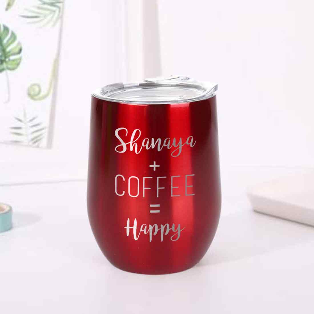 Personalized Coffee Cup with lid Name Engraved Stainless Steel Mug-Happy - Image 3