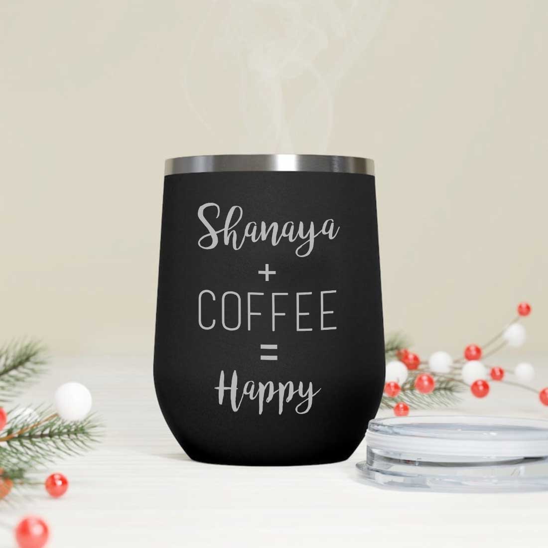 Personalized Coffee Cup with lid Name Engraved Stainless Steel Mug-Happy - Image 7