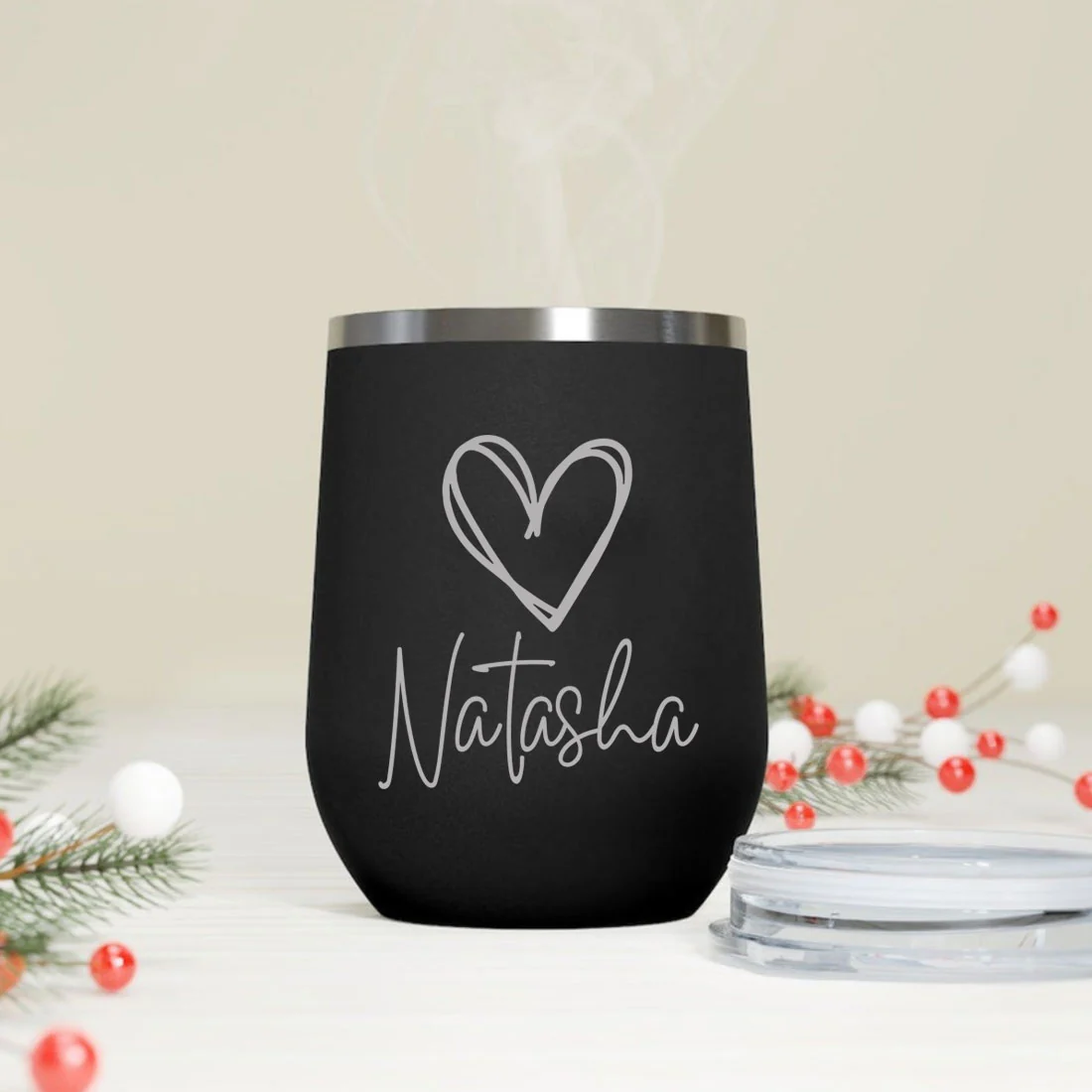 Customized Insulated Coffee Flask Mug With Name Engraved Design (350 ML) - Heart - Image 4