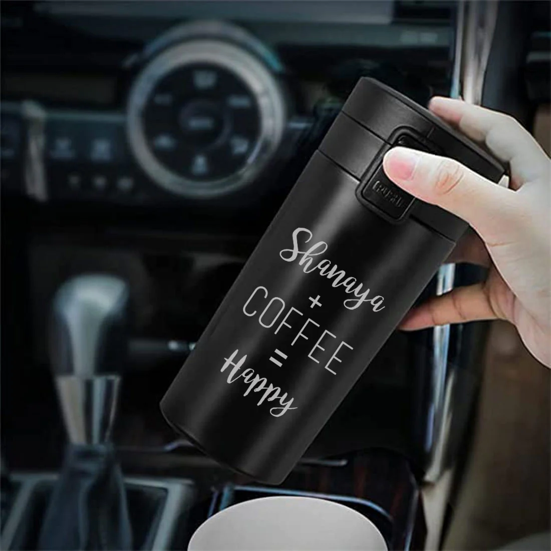 Engraved Personalized Coffee Tumbler Steel With Lid for Office Travel College - Happy - Image 3