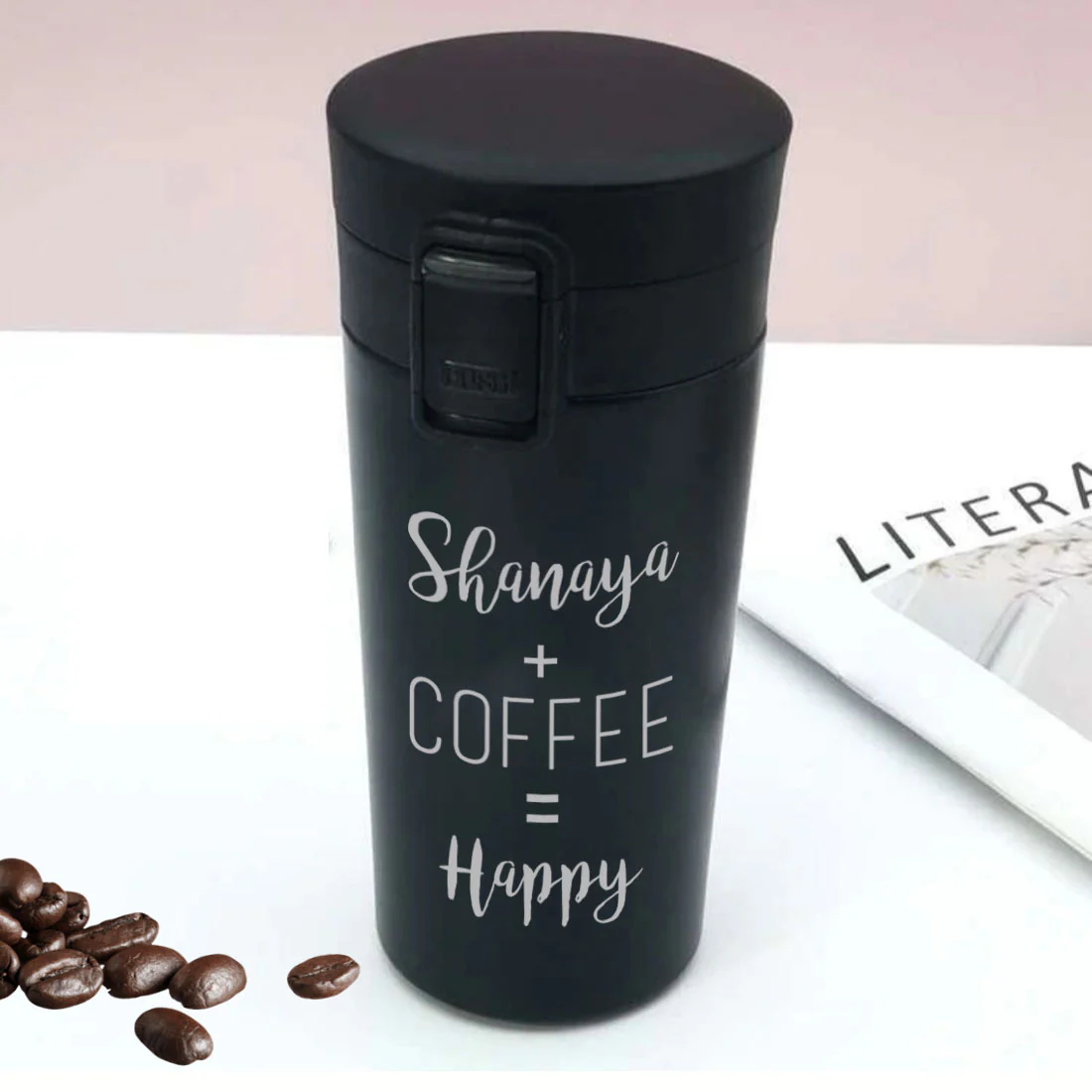 Engraved Personalized Coffee Tumbler Steel With Lid for Office Travel College - Happy - Image 7