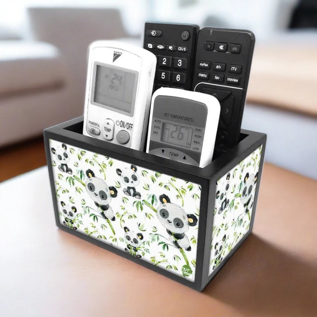 Nutcase Designer Wooden Remote Control Holder Stand Organizer Caddy for TV/AC Remotes-Multipurpose Desk Organizer- - Cute Panda