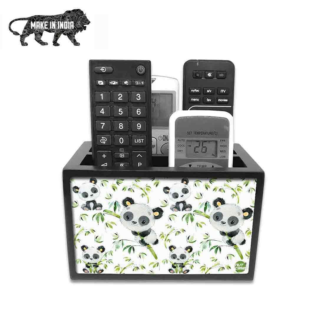 Nutcase Designer Wooden Remote Control Holder Stand Organizer Caddy for TV/AC Remotes-Multipurpose Desk Organizer- - Cute Panda - Image 3